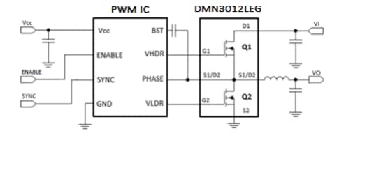 Applikations-Schaltungsdiagramm - Diodes Incorporated DMN3012LEG MOSFET